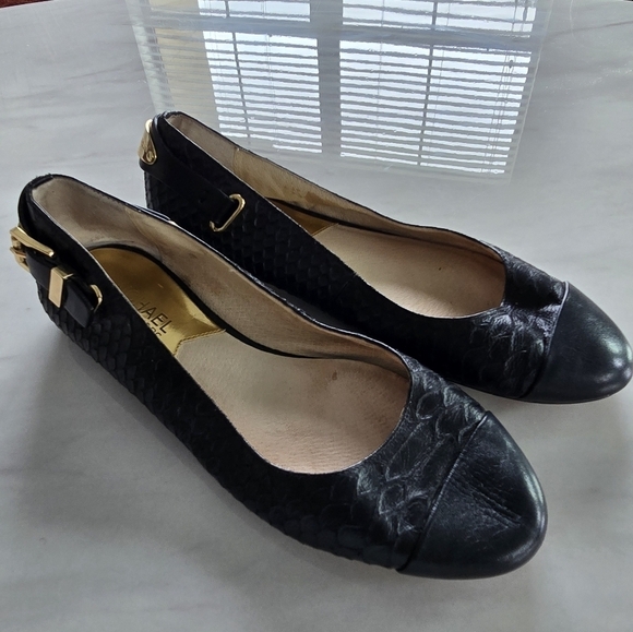 Michael Kors Loafers Womens 5.5 Black Dion Snakeskin Leather Ballet Flats - Picture 4 of 16